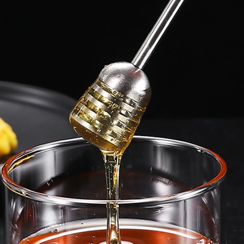 Stainless Steel Honey Dipper Simple Metal Honey Spoon Stick Mixing Spoon Stirrer Honey Syrup Server Party Coffee Tea Accessories (3)