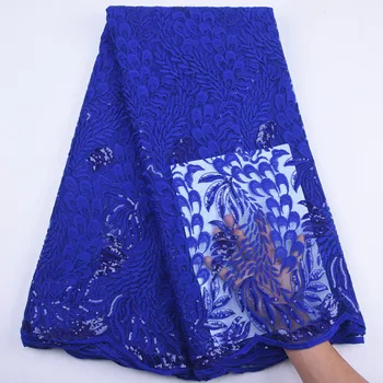 

SJD LACE African Lace Fabric Embroidery Sequins beautiful Mesh French Lace Fabric For Party Dress Materials 5 Yards/Lot A1905