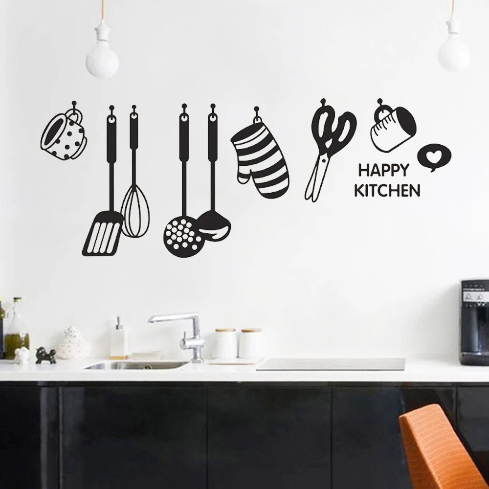 Kitchen Wall Decals Diy Self Adhesive Creative Fun Design Cook Utensils Wall Stickers For Restaurant Pvc Home Decor Wall Stickers Aliexpress