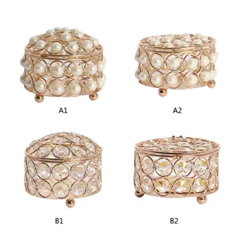 

European Pearl Crystal Metal Storage Box Lipstick Earring Organizer Case Dressing Table Jewelry Holder