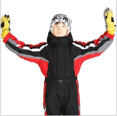 Детский зимний цельный лыжный костюм для мальчиков и девочек, детский плотный теплый костюм с анораком и штанами - Цвет: Classic Black