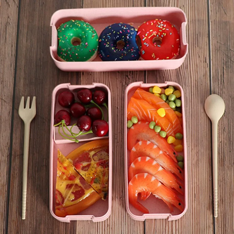 3Layer Portable Wheat Straw Lunch Box Food Storage Case Container Dinnerware Microwave Bento Box For Child Student High Quality