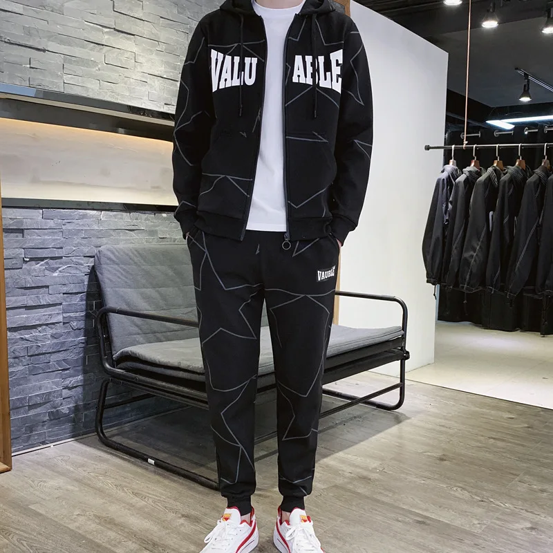 

New Style MEN'S Sport Suit Spring And Autumn Korean-style Casual Sweatshirt Long Sleeve Sports Jackets Trousers Two-Piece Set
