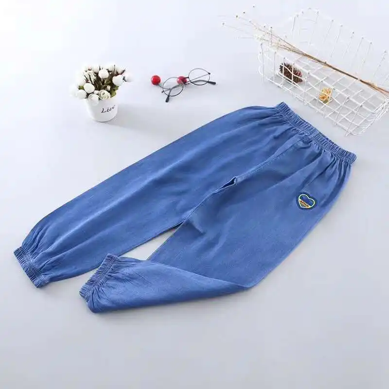 Детская одежда для мужчин и женщин; детские джинсы из тенселя с вышитыми героями мультфильмов; противомоскитные штаны; 120-160