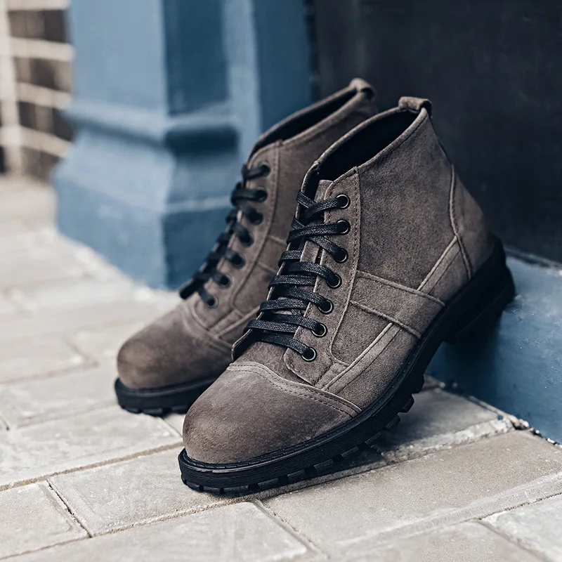 

Autumn & Winter MEN'S SHOES Short Boots Martin Boots Hight-top Lace-up Suede Leather Retro Fashion Outdoor Worker Boot Big Head