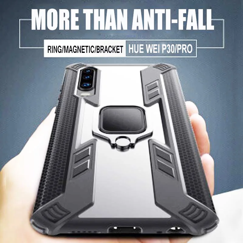 For Huawei P30 Pro Case Cover Armor Silicone Magnetic Ring Holder Transparent Anti-fall Covers huawei p30 Cases Coque 6.47&quot | Мобильные