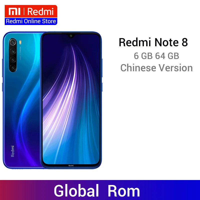 Xiaomi Redmi Note 8 с глобальной прошивкой, 6 ГБ, 64 ГБ, 48 МП, Четырехъядерный Смартфон Snapdragon 665, четыре ядра, FHD экран 6,3 дюйма, 4000 мАч, 18 Вт, QC