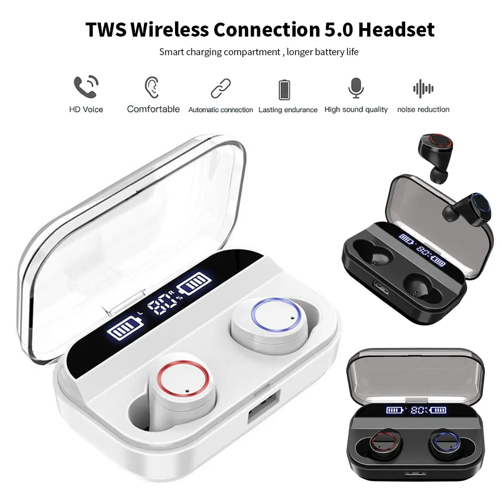 TWS 5,0 bluetooth-наушники Беспроводная мини-гарнитура водонепроницаемые наушники дисплей питания наушники с зарядным устройством спортивные наушники