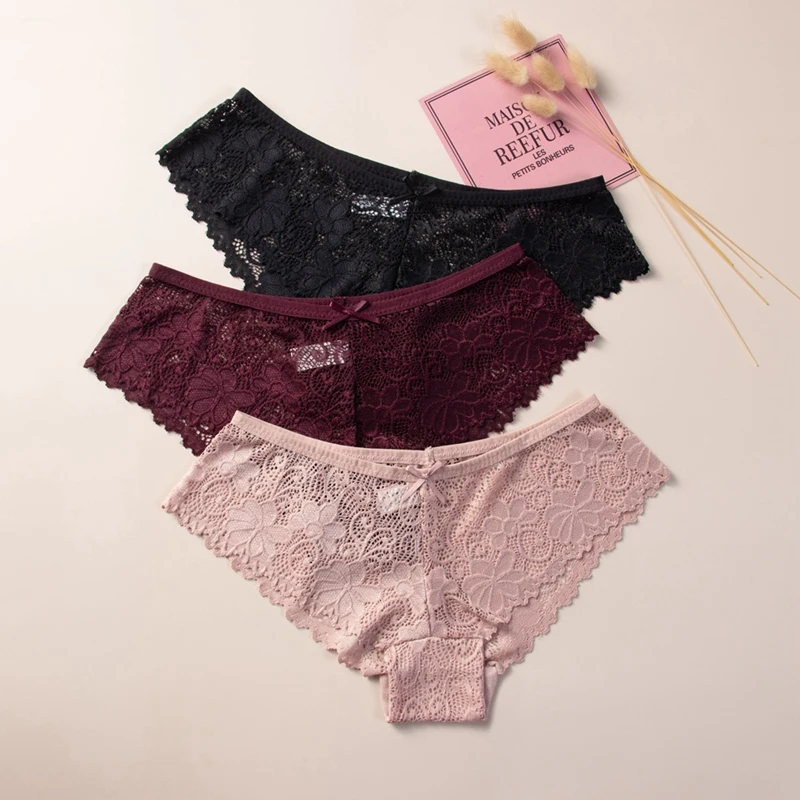3PCS Sexy Lace Women's Panties Seamless Lingerie Transparent Briefs Female Girl Underwear Underpants Panty Intimates 3PCS Sexy Lace Women's Panties Seamless Lingerie Transparent Briefs Female Girl Underwear Underpants Panty Intimates