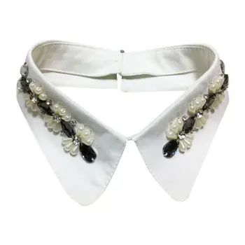 

Women Lady Imitation Pearl Fake Collar Detachable Button Closure Lapel Necklace 649C