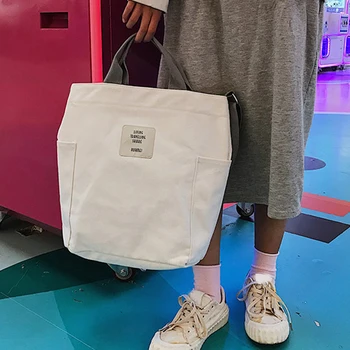 

Women Multi Pockets Large Capacity Reusable Zipper Canvas Shoulder Bag Adjustable Strap Daily Shopping Tote Korean Style Causal