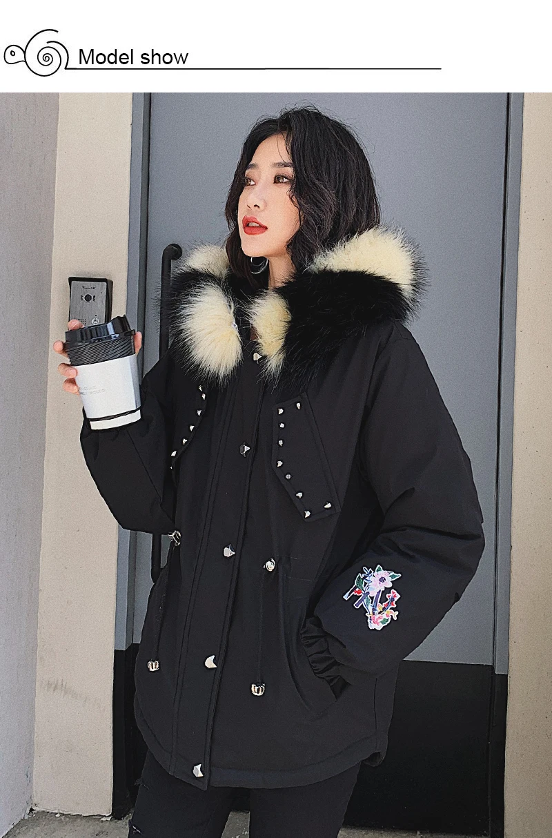 Зимняя женская куртка большого размера 3XL Женская парка с меховым воротником и капюшоном осеннее плотное пальто из хлопка с большим карманом