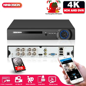 얼굴 인간 감지 보안 DVR 비디오 레코더, 와이파이 P2P 뷰, 8CH, AHD, 4K 감시 DVR NVR, 8 채널, 8MP, 최대 16CH, 1080P