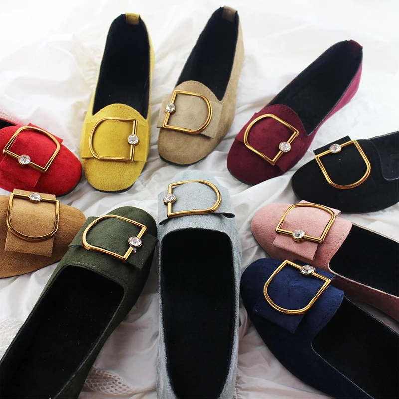 

Plus Size 35-42 Winter Women Plush Flats Slip on flat Shoes Woman Loafers Faux Suede Boat Shoes Crystal Metal Ballet Flats Warm