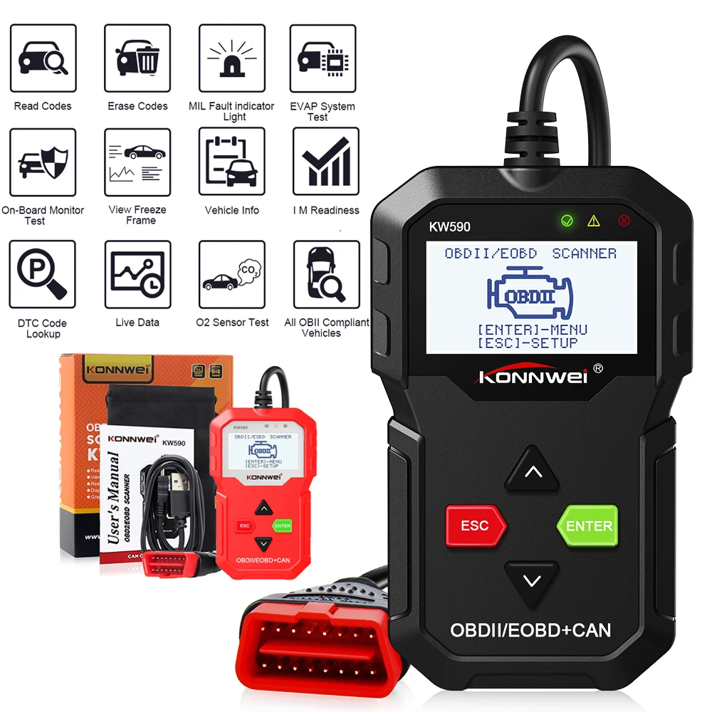 

2020 OBD Diagnostic Tool KONNWEI KW590 Car Code Reader automotive OBD2 Scanner Support Multi-Brands Cars&languages Free Shipping