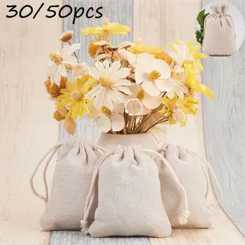 

50 pcs High Quality Cotton Linen Gift Pouch Gift Bags with Cotton Drawstring