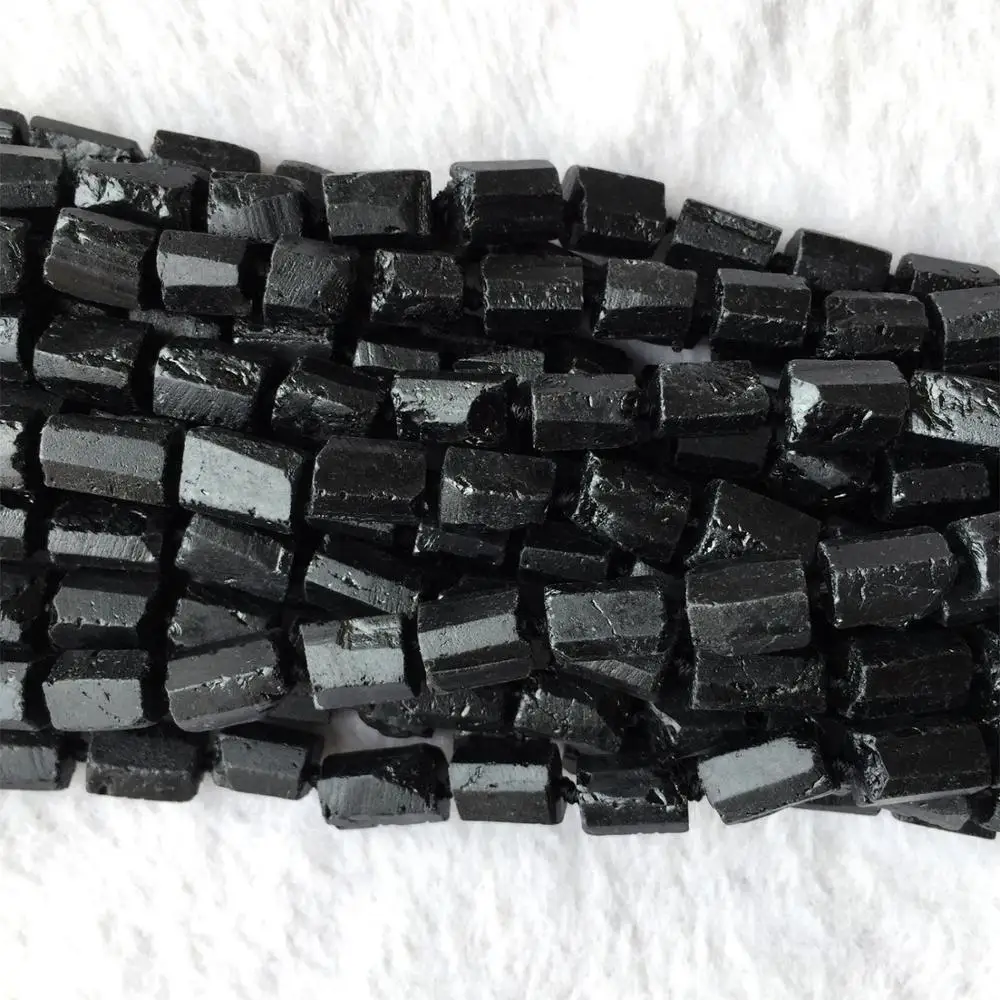 2pcs Natural Genuine Raw Mineral Black Tourmaline Hand Cut Nugget Free Form Loose Rough Matte Faceted Beads 6-8mm 15
