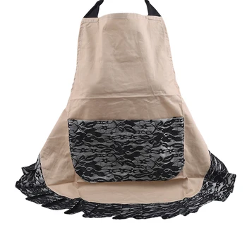 

2020 New Fashion Black Cotton Lace Big Pocket Aprons For Home Kitchen Chef Woman Waiter Overalls Wholesale