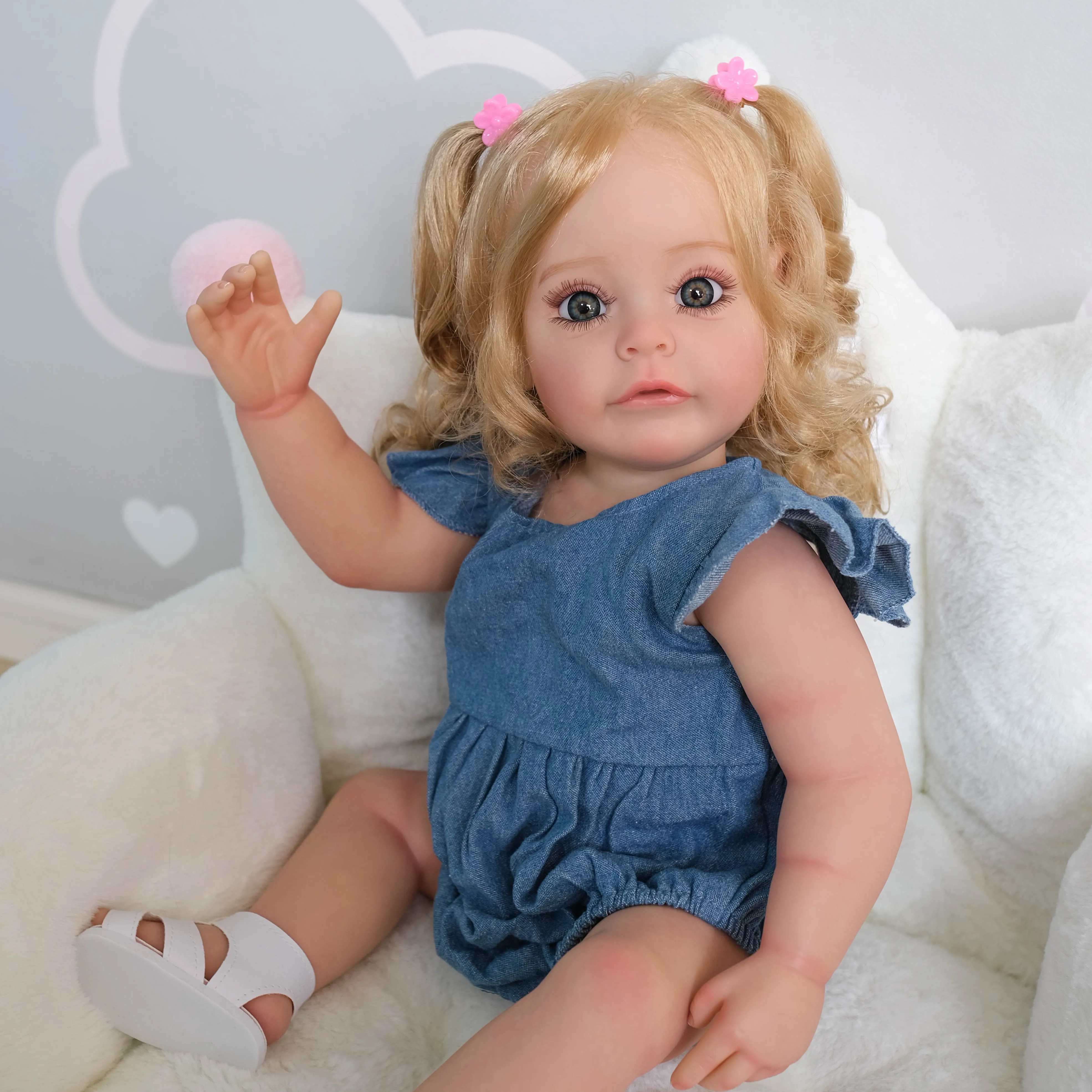 55CM Reborn Toddler Girl DollNPK SueSue Full Body Silicone Waterproof Bathy Toy Hand-Detailed Paint with 3D look Visible Veins