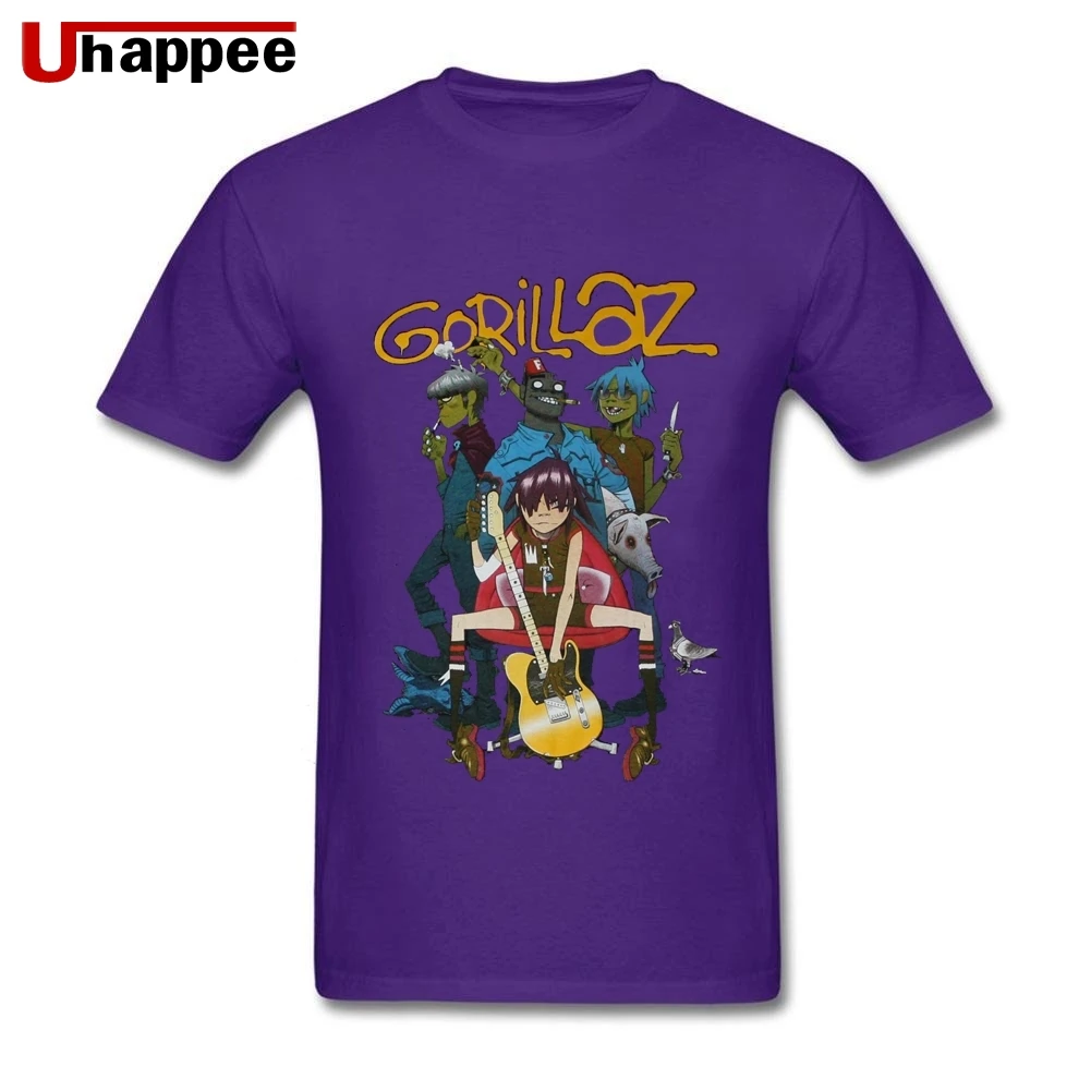 Американский стандарт качества Gorillaz футболка с рок-группой Мужская Базовая стильная, с короткими рукавами мужская домашняя кофта с круглым горлом футболки оптом ретро одежда - Цвет: Фиолетовый