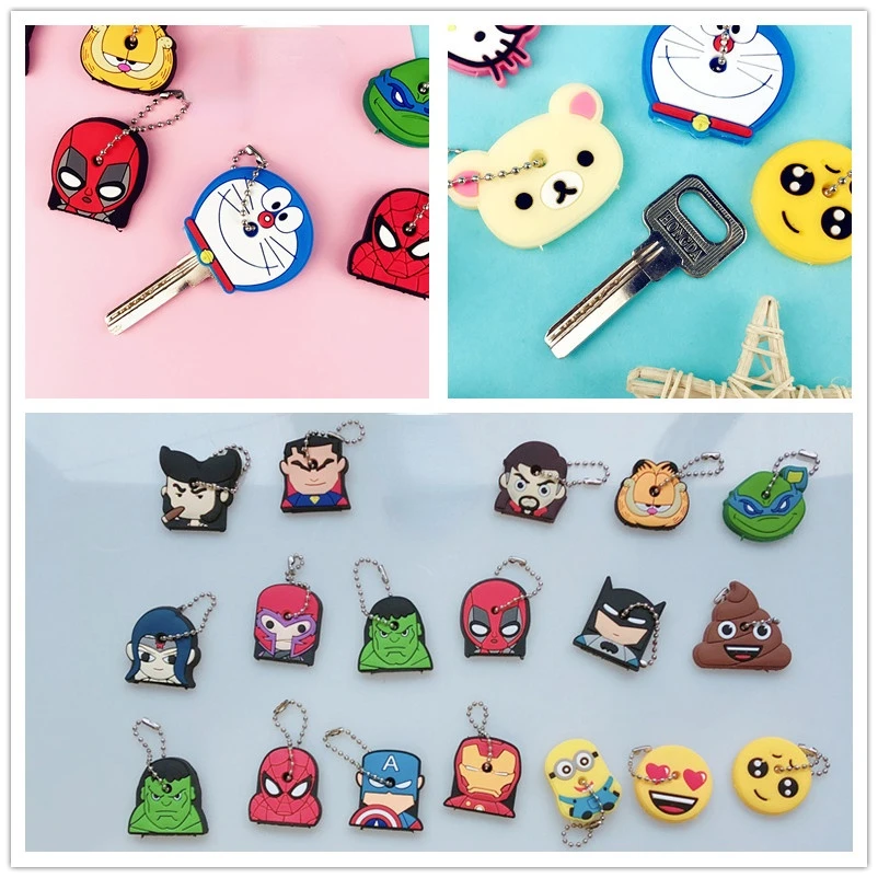 Key Holder Silicone Protective Key Case Cover 2pc For Keys Cute Creative PVC Soft Keychain Ornament Pendant Control Dust Cap