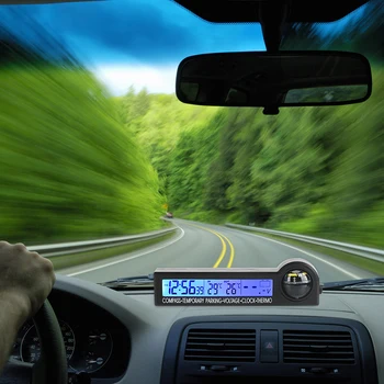 

LEEPEE Car Temporary parking card 5 in 1 Multi-Function Compass Thermometer Voltage Tester Clock Calendar LCD Display Screen