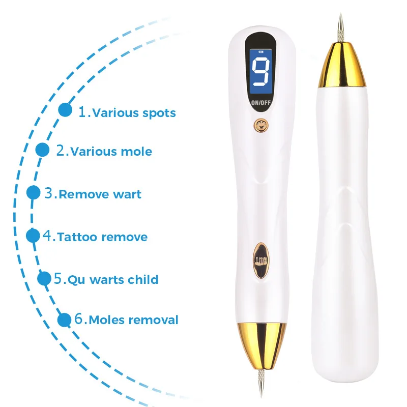 Padrões de Carregamento Nove Mole Verruga Sarda Remoção Caneta Elétrica Beleza Face Care Instrumento Manchas Escuras Removedor Tatuagem Lcd Display 12 manchas escuras removedor tatuagem lcd display