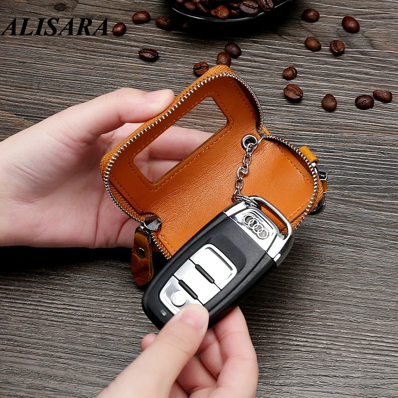 

Car Key wallet leather for women Macaron brown Key case soft skin Key bag Japanese Korean popular styles First layer cowhide