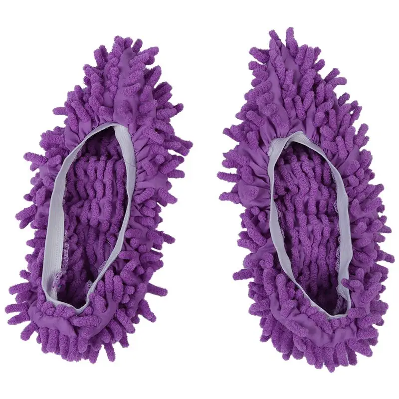 

Multi Function Chenille Fibre Washable Dust Mop Slippers Cleaning Shoes Purple