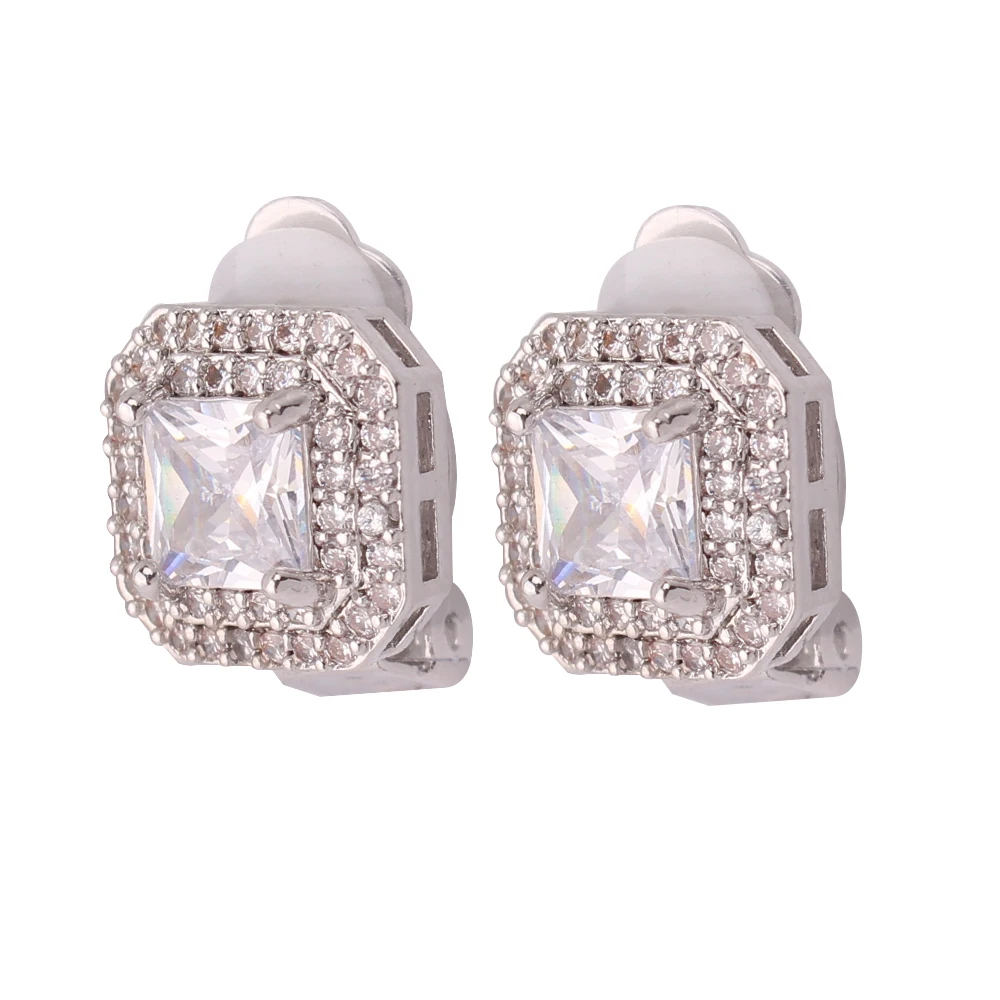 GRACE JUN AAA Cubic Zircon Material Square Clip on Earrings No Pierced for Women Hypo-Allergenic Ear Clip Earrings ear clip clip earrings ear clip earrings
