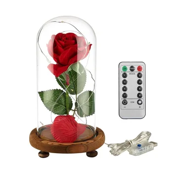 

Usb Remote Control Glass Fairy Light Artificial Silk Rose Flowers in a Glass Dome Creative Gift For Girlfriend Home Decoration