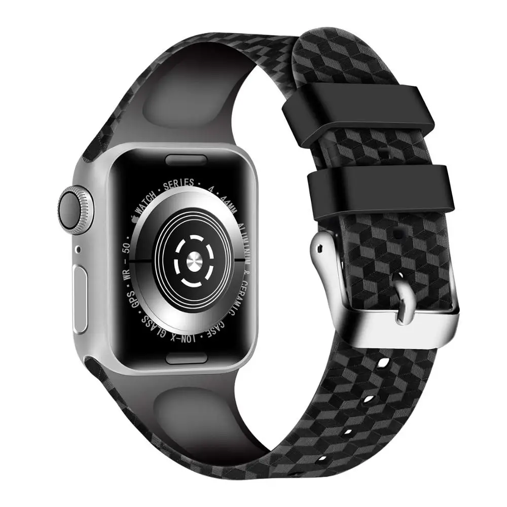 Силиконовый ремешок для Apple watch ремешок 44 мм 40 мм iwatch ремешок 38 мм 42 мм 3D текстура спортивный ремешок для часов Браслет Apple watch 5 4 3 21 38 - Цвет ремешка: black