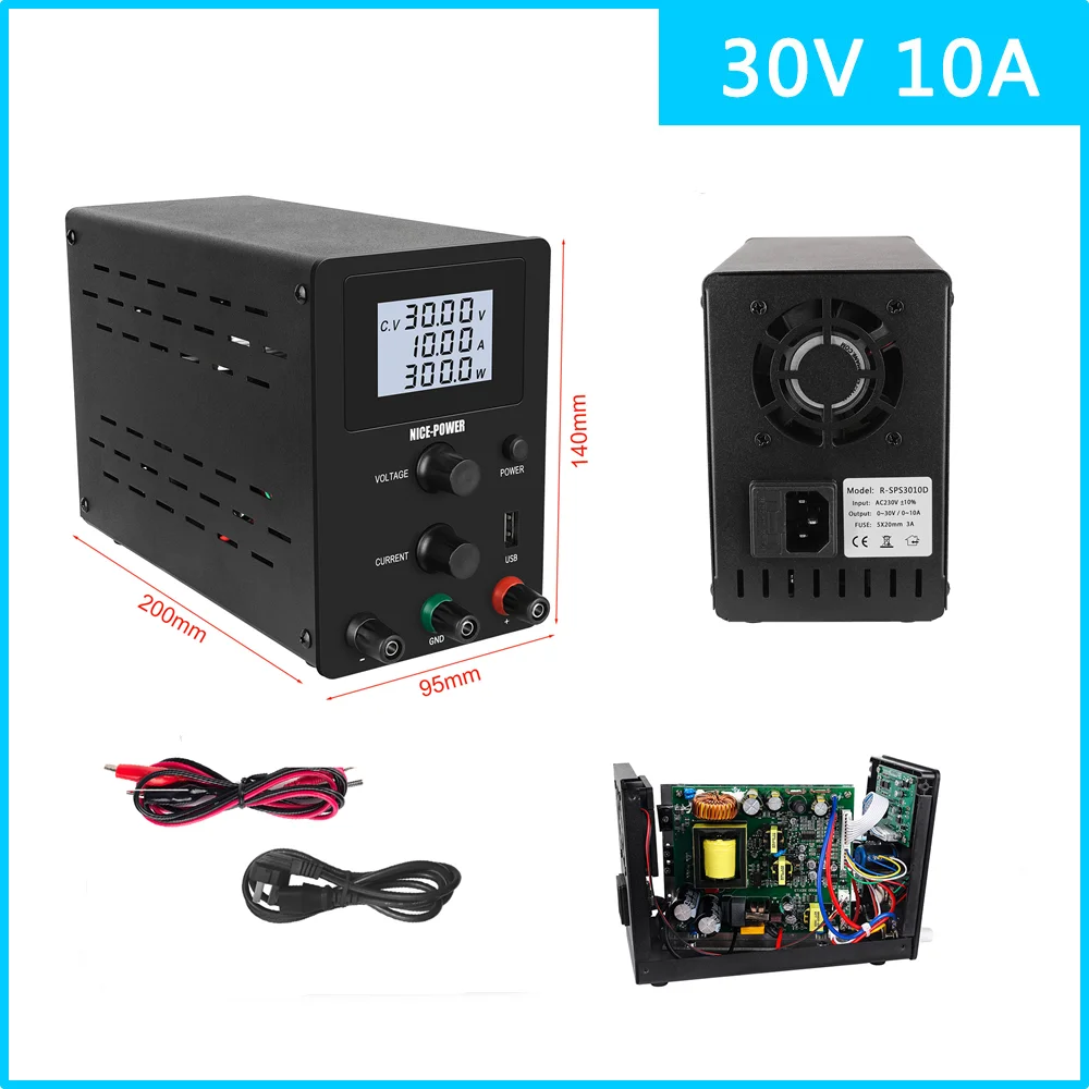 

Hot 30V 10A DC Lab Variable Regulated Power Supply Adjustable Digital Voltage Stabilizer Laboratory Power Supplies Bench Source