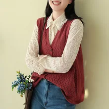 Весна Ретро литературный свободный без рукавов хлопок нить полый вязаный жилет женский