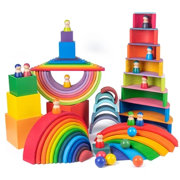 Baby Toys Large size Rainbow Building Blocks Wooden Toys For Kids Creative Rainbow Stacker Montessori Educational Toy Children 1