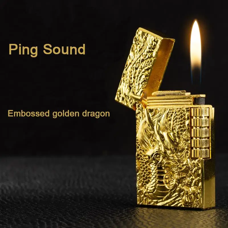 

Dragon Gas Lighter Grinding Jet Gas Flint Lighter Butane Metal Emboss PING Bright Sound Cigar Cigarette Lighter Inflated NO GAS