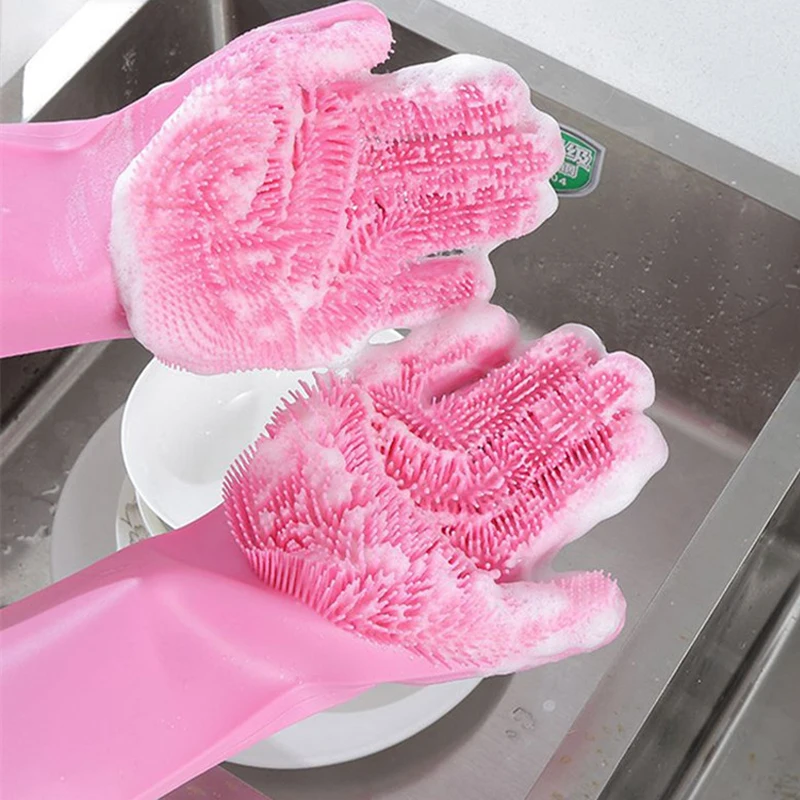 

1Pair Dishwashing Multi-functional Silicone Glove Kitchen Dish Washing Gloves Oven Anti-scald Gloves Clean Tool Dropship