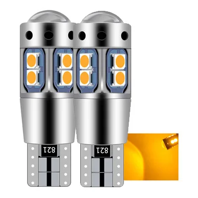 ASLENT 2PCS High Quality T10 W5W 168 192 Led Tail Light 3030 10smd 12V Car Led Auto Lamp CANBUS NO Error Car Marker Parking Bulb Amber Yellow