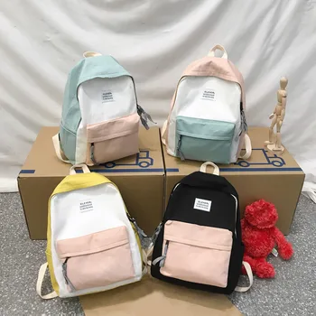 

Student Backpack Women Girls Candy Color Shoulder Bag Large Capacity Solid Color Waterproof Nylon Casual Backpack School Bags