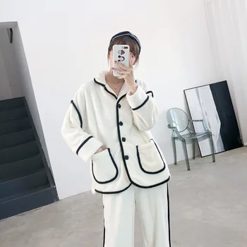 

Feier Autumn Winter Warm Pajamas Set Women Sleep Set Velvet Thicken Women Pajama Sets Long Pant Set Ladies Flannel Pijama
