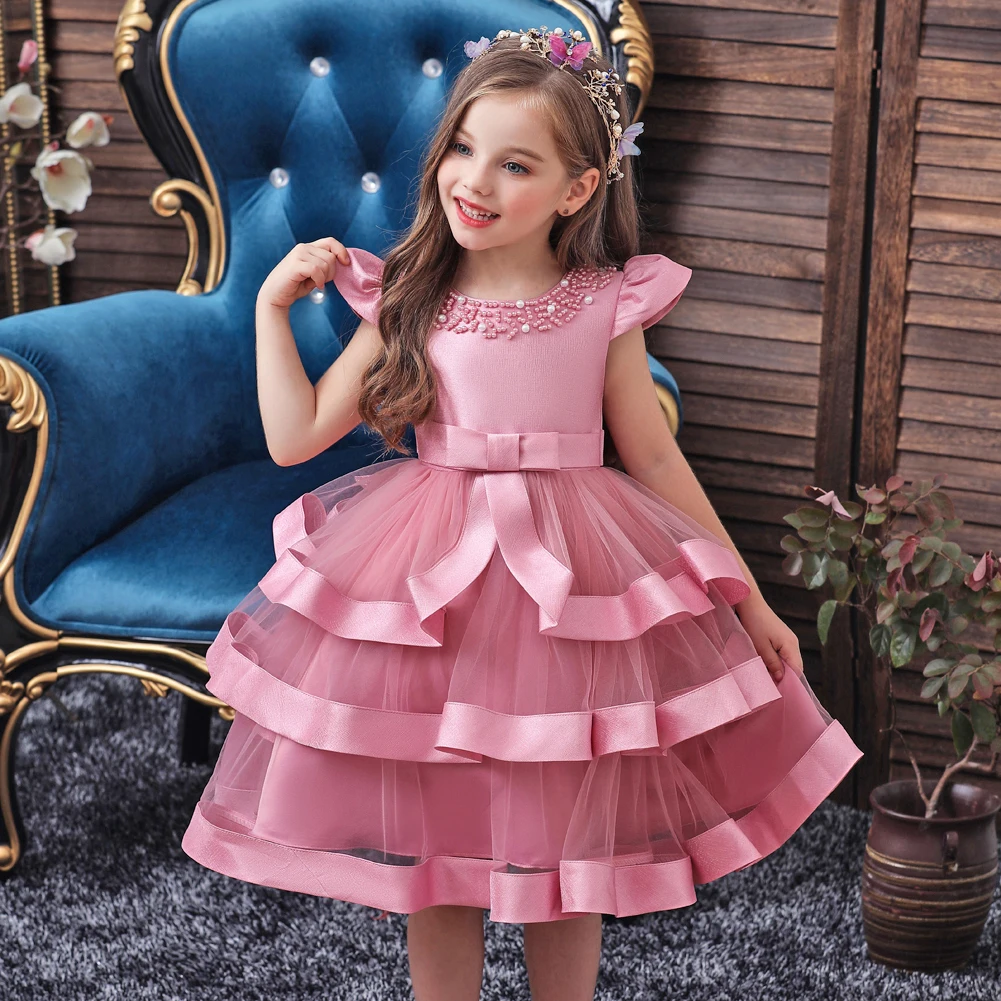

Vgiee Girls Party Dresses Kids Clothes Brands Pearls Solid Summer Princess Dress Girls Baby Toddler Princess Costume