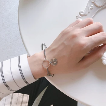 

Old Captain Coin Bracelet 925 Sterling Silver Coarse Chain Coconut Trees On Other Side Punk Style Bracelet Jewelry For Women