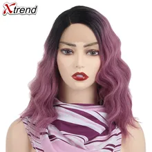 Xtrend синтетические парики на кружеве короткие Боб натуральный волнистый парик для женщин коричневый зеленый фиолетовый серый Омбре волосы Косплей Женский