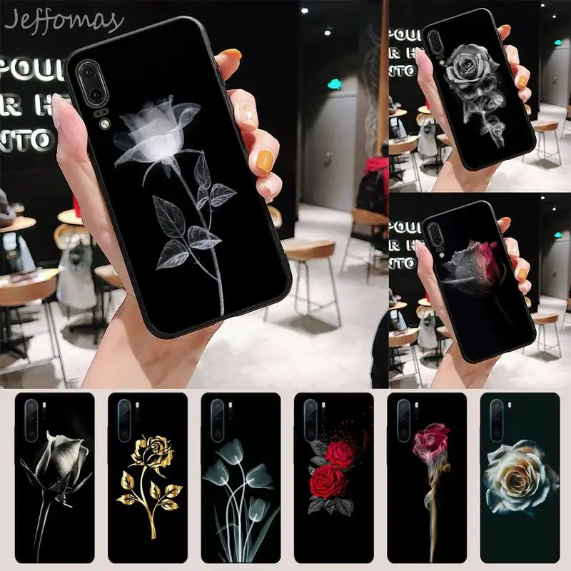 

black white Rose flower Phone Case For Huawei P 9 8 10 40 Mate 30 Honor 8 8A 20 20s 9x nova 6se 5t Y9s PSMART lite pro 2017