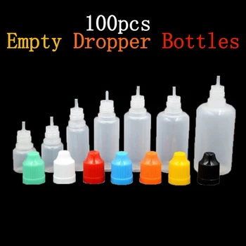 

100pcs 3ml-120ml Dropper Bottles Plasitc LDPE Empty Squeezable Eye E Liquid Juice Container CRC Cap Long Dropper Tip + Funnels