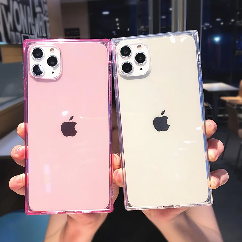 Прозрачный силиконовый чехол Ottwn для iPhone 11 Pro 7 8 6 6s Plus X XR XS Max, однотонный Прозрачный чехол для телефона, Мягкий Квадратный чехол из ТПУ