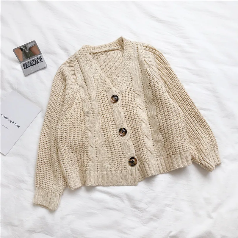 888 apricot color PEONFLY корейский стиль вязаные свитера кардиганы для женщин с длинным рукавом один нагрудник женский кардиган Однотонный свитер Sueter Mujer - Цвет: 888 apricot color
