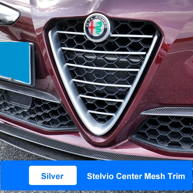 SIlver Stelvio QHCP, автомобильная передняя решетка, Декоративная полоса, Центральная сетка, накладка, наклейка, 3 цвета, углеродное волокно, черное серебро, для Alfa Romeo Giulia Stelvio - Название цвета: SIlver Stelvio