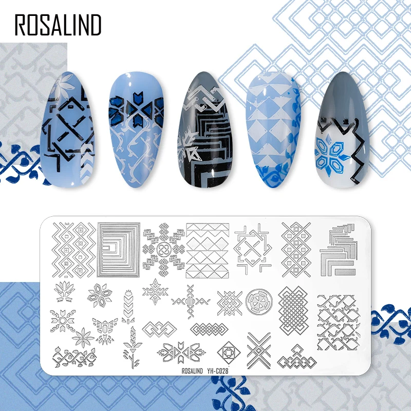 

ROSALIND Nail Template Stamping Plates For Nail Polish Nail Art Design Stamper Cap Scraper with Flowers DIY Manicure Tools