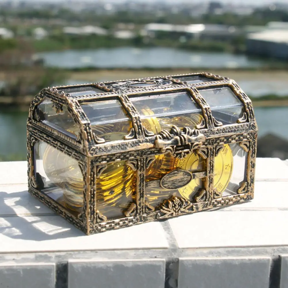 Vintage Pirate Transparent Gem Jewelry Storage Chest Box Treasure Organizer Case 